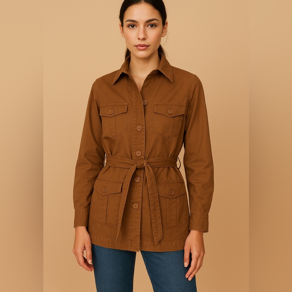 L.L. Bean Utility Jacket Women’s Size 12 – Brown Belted Cotton Safari Coat
